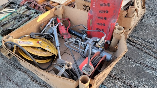 Pallet- 3 oil reels, crewper, grayco pump