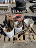 Pallet lot misc builders hardware and brick tongs