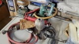 Lot - air powered band saw and hammer