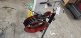 Grease hose reel with barrel pump