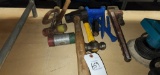 Lot of hand tools, chisels, hammers. Clamp, pipe