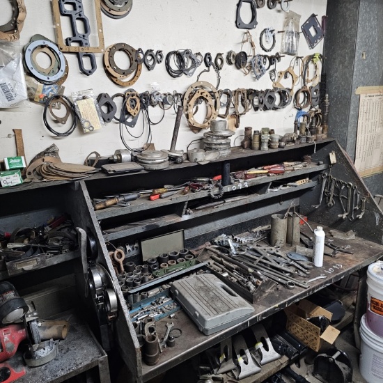 Work bench and wall lot with contents