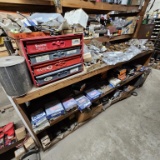 Bench lot with nut bin and contents