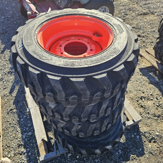(4) forerunner 10-16.5 skidsteer tires with rims