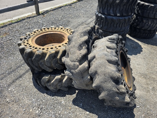 Set Of (4) Hard Rubber Skidsteer Tires And Rims