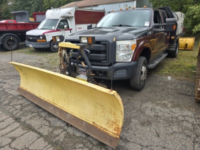 2012 Ford F350 XL Crew Cab Flatbed Truck W/ Plow