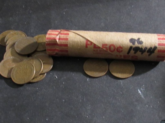 1944 WHEAT PENNY ROLL OF 50 (DIFFERENT MINTS) VF-XF $60