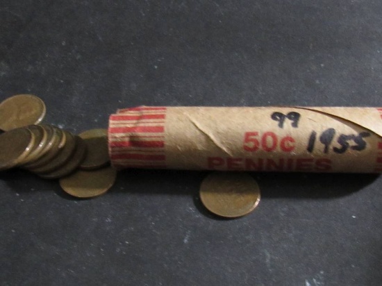 1955 WHEAT PENNY ROLL OF 50 (DIFFERENT MINTS) VF-XF $60