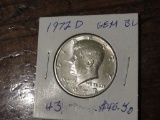 1972 D KENNEDY HALF DOLLAR GEM BU