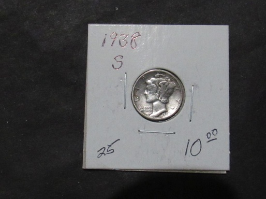 1938 S MERCURY DIME Est: $10