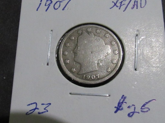 1907 LIBERTY V NICKEL XF/AU