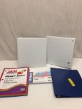 Box Lot of 3 Ring Binders, Two Pocket Folders, & Ruled Index Cards