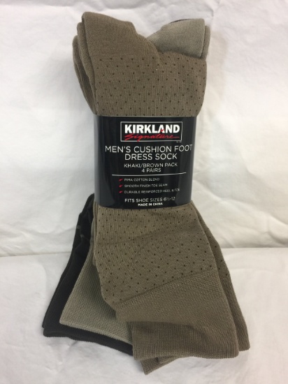 Kirkland Signature Men's Cushioned Foot Dress Socks (4 Pack)(Khaki/Brown Pack)