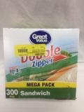 Great Value Double Zipper Mega Pack 300 Count Sandwich Bags