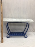 Blue Metal Planter Stand with White Marble Top/Heavy (Local Pick Up Only)