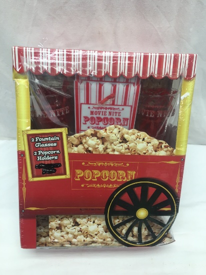 Movie Night Popcorn Fountain Glasses & Popcorn Holders Set