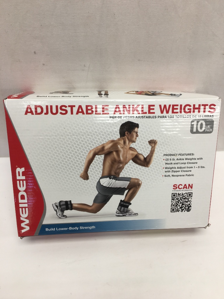Weider 10 lb Pair Adjustable Ankle Weights with Hook-and-Loop Closure 