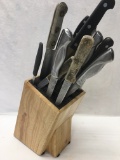 Box Lot of Knives in Wooden Block