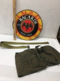 Approx 18in Round Bacardi Metal Sign/Military Belt & Map & Photograph Case
