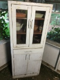 Old Metal China Cabinet With Contents/Roseville Pottery Piece, ETC (Local Pick Up Only)