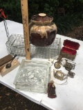 Box Lot/Glass Block With Lights, Roseville Pottery, Silver Spoon, ETC (Local Pick Up Only)
