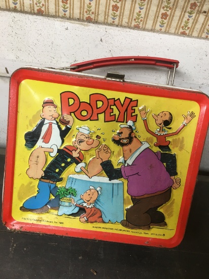 Vintage Popeye Metal Kids Lunchbox with Disco Thermos
