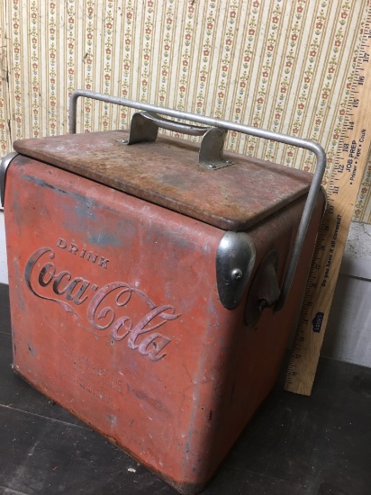 Vintage Metal Coca Cola Ice Chest/Cooler with Bottle Opener