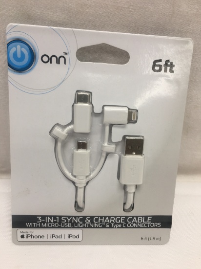 ONN 6ft 3 in 1 Sync & Charge Cable