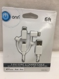 ONN 6ft 3 in 1 Sync & Charge Cable