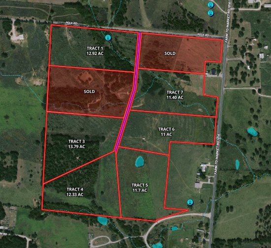 DEVELOPMENT CLOSE-OUT, 6 TRACTS 11-13 ACRES EACH