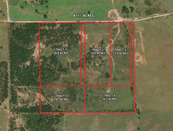 87 Acres divided in 5 Tracts - 13 to 27 Acres each
