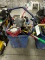 Toter Plastic Recycling Tub With Assorted Brooms, Mops, Shovels, Safety Cones