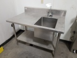 Win-Holt 48 Inch x 31 Inch Stainless Steel Single Compartment With Prep Area And Under Counter Shelf
