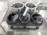Three Compartment Warmer And (2) Classic APW Soup Warmers And Assorted Utensils
