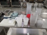 Assorted Plastic Condiment Containers And 9x13 Glass Dishes And Assorted Meat Cutting Boards