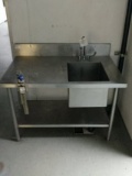Win-Holt 48 x 30 Inch Stainless Single Compartment Sink With Prep Area And Under Counter Storage