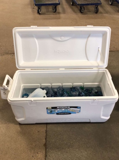(1) Igloo 150 Quart Cooler Filled Half Full With Bottled Waters