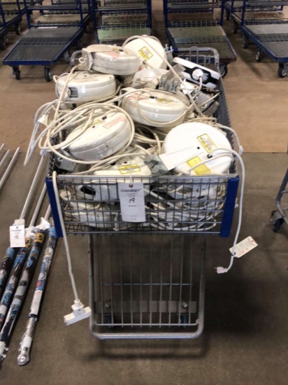 (1) Shopping Cart Full Of Approx. (25) Safety Light Retractable Cord Reels
