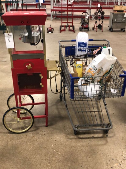 (1) Old Fashioned Popcorn Maker And Shopping Cart That Includes Salt