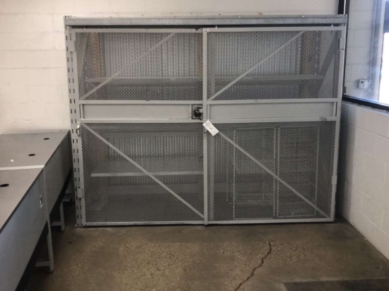 8ft Ridge-U-Rack warehouse security cage with sliding wire mesh doors