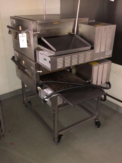 Lincoln double stack pizza ovens on rolling cart