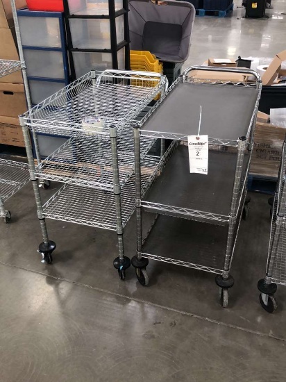 3 Tier Rolling Utility Cart With Wire Mesh Basket