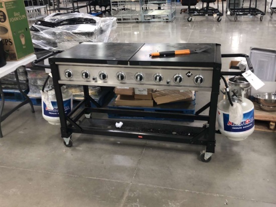 8 Burner Propane Grill With Two Propane Tanks and Cart