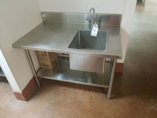 Win-holt Stainless Steel Single Compartment Sink, With Prep Area And Under Counter Storage Shelf