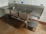 Win-holt 104 Inch x 32 Inch Stainless Steel Three Compartment Sink, With Stray Wand