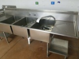Win-holt 104 Inch x 32 Inch Stainless Steel Three Compartment Sink, With Stray Wand