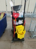 Janitorial Cart With Mop Bucket And Assorted Supplies