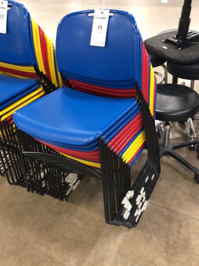 Multi Colored Stackable Metal Framed Stackable Chairs With Plastic Seats