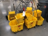 (6) Rubbermaid Mop Buckets With Squeegees And One Mop