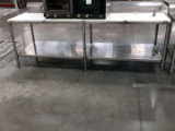8ft Wide Stainless Steel Table With Cutting Board Inserts And Lower Shelf